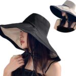 Packable Large Brim Sun Hat for Women - 6.7" Wide-Brim UV-Protection Women's-Sun-Beach-Hats with Strap