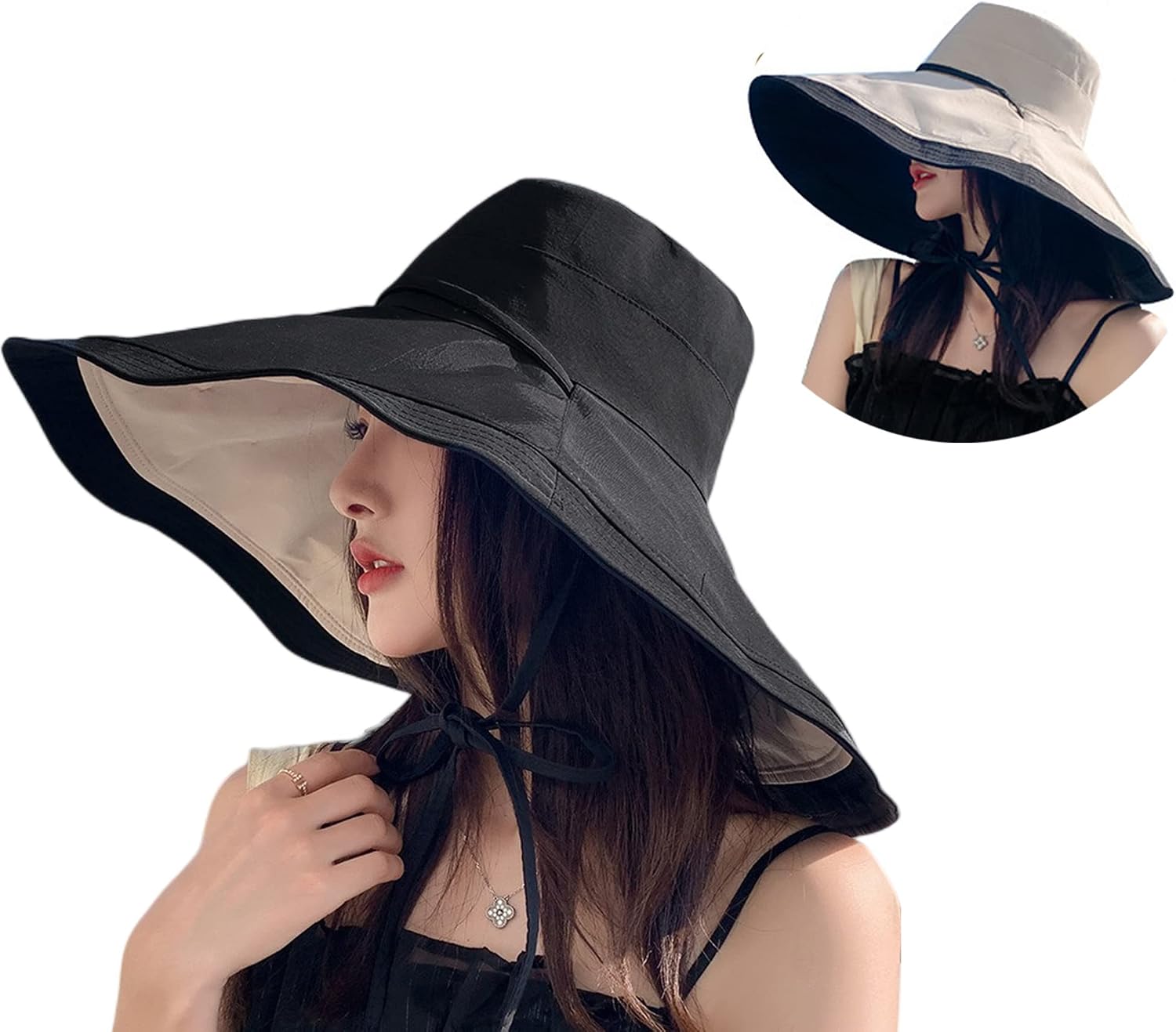 Packable Large Brim Sun Hat for Women - 6.7" Wide-Brim UV-Protection Women's-Sun-Beach-Hats with Strap Packable Large Brim Sun Hat for Women - 6.7" Wide-Brim UV-Protection Women's-Sun-Beach-Hats with Strap