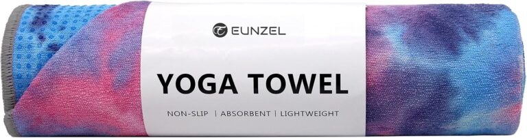 Eunzel Yoga Towel,Hot Yoga Mat Towel with Grip Dots Sweat Absorbent Non-Slip for Hot Yoga, Pilates and Workout 24" x72", Purple & Blue