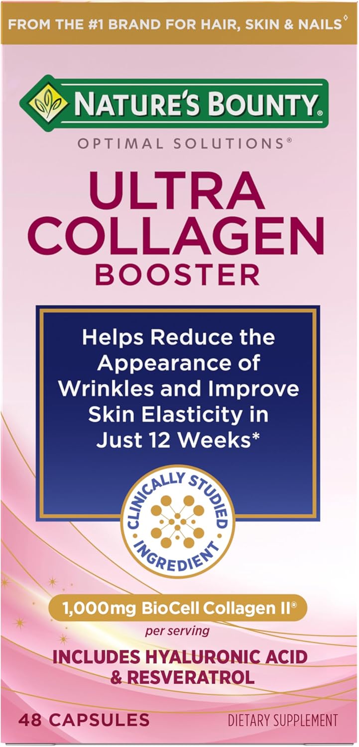 Natures Bounty Optimal Solutions Ultra Collagen Booster for Healthy-Aging Supplement, Resveratrol, Hyaluronic Acid Collagen Capsules for Women, 48 Capsules Natures Bounty Optimal Solutions Ultra Collagen Booster for Healthy-Aging Supplement, Resveratrol, Hyaluronic Acid Collagen Capsules for Women, 48 Capsules