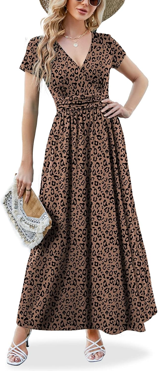 ANRILITA Women's 2026 Wrap V Neck Maxi Dress Short Sleeve Empire Waist Flowy Summer Long Dresses with Pocket Casual for Beach ANRILITA Women's 2026 Wrap V Neck Maxi Dress Short Sleeve Empire Waist Flowy Summer Long Dresses with Pocket Casual for Beach