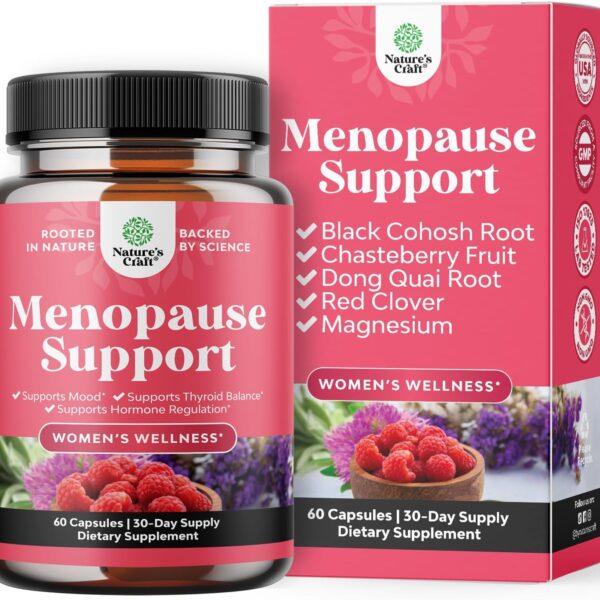 Natures Craft Complete Herbal Menopause Supplement for Women - Female Hormone Balance Capsules for Night Sweats Hot Flashes & Mood Swings with Dong Quai, Chaste Berry & Black Cohosh Root - 60 Count
