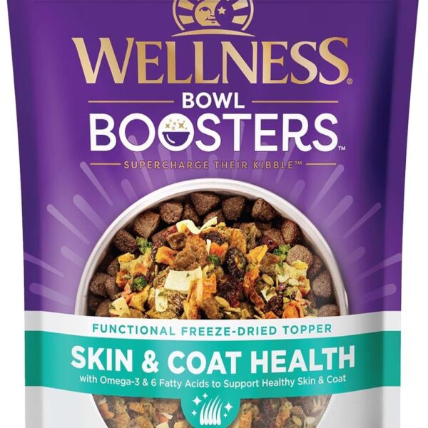 Wellness Bowl Boosters Skin and Coat Health Dog Food Topper with Freeze Dried Pieces for Small, Medium, and Large Breeds, Grain Free, Natural, Chicken Recipe, 4 oz Bag