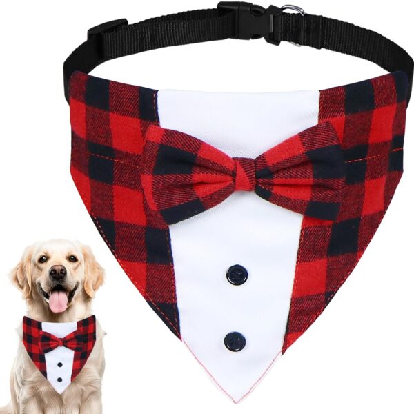 GOYOSWA Christmas Dog Tuxedo Outfit With Bow Tie, Adjustable Collar Tux Clothes for Small Medium Large X-Large Dogs (Christmas 2, Large)