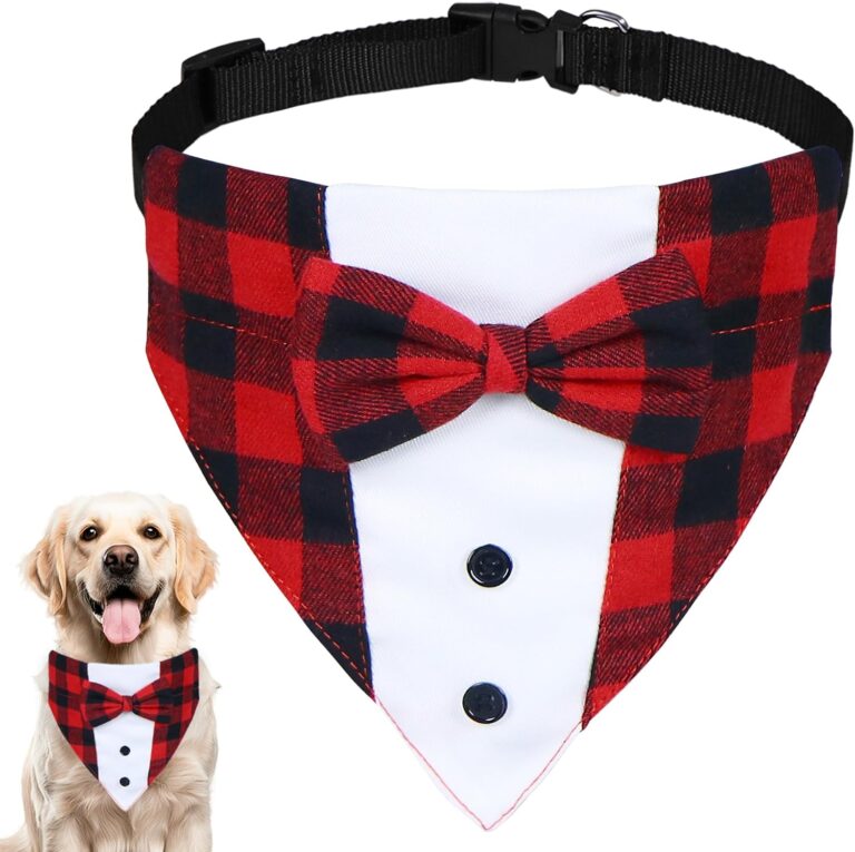 GOYOSWA Christmas Dog Tuxedo Outfit With Bow Tie, Adjustable Collar Tux Clothes for Small Medium Large X-Large Dogs (Christmas 2, Large)