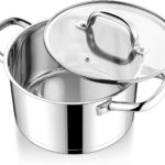 E-far Stainless Steel Stockpot, 5 Quart Pot with Glass Lid for Soup Pasta, Induction Nontoxic Cooking Pot for All Stoves, Thick Tri-Ply Bottom & Double Riveted Handle, Oven & Dishwasher Safe