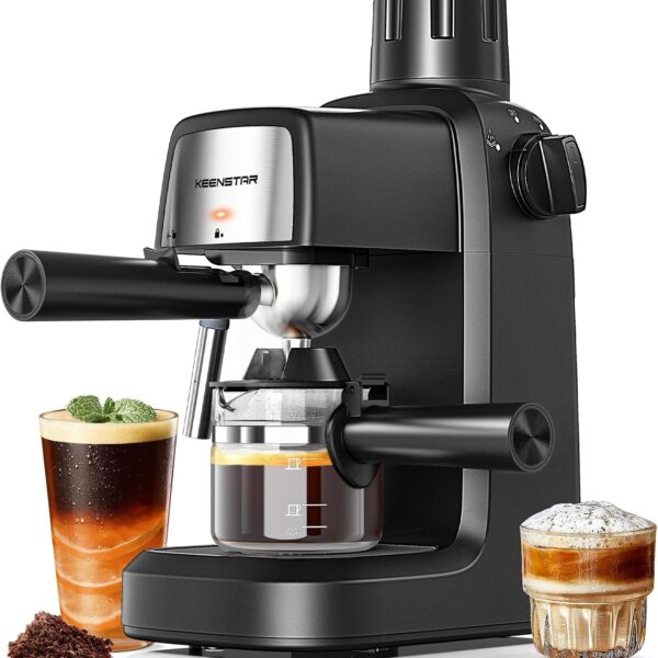 KEENSTAR 3.5Bar Espresso Machine with Milk Frother, 800W Compact Espresso and Cappuccino Machine with Preheating Function, 4 Cup Espresso Maker for Cappuccino or Latte, Gift for Coffee Lover