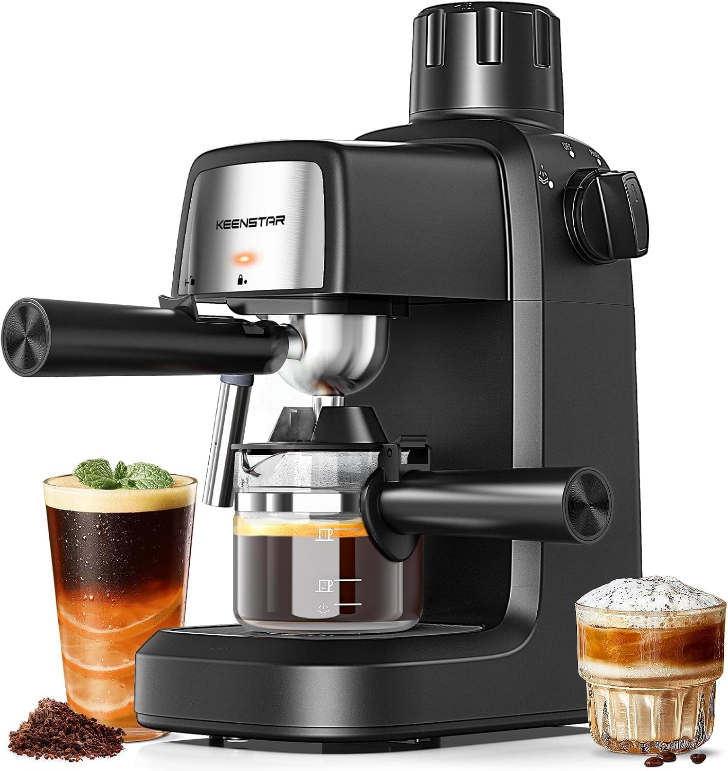 KEENSTAR 3.5Bar Espresso Machine with Milk Frother, 800W Compact Espresso and Cappuccino Machine with Preheating Function, 4 Cup Espresso Maker for Cappuccino or Latte, Gift for Coffee Lover KEENSTAR 3.5Bar Espresso Machine with Milk Frother, 800W Compact Espresso and Cappuccino Machine with Preheating Function, 4 Cup Espresso Maker for Cappuccino or Latte, Gift for Coffee Lover