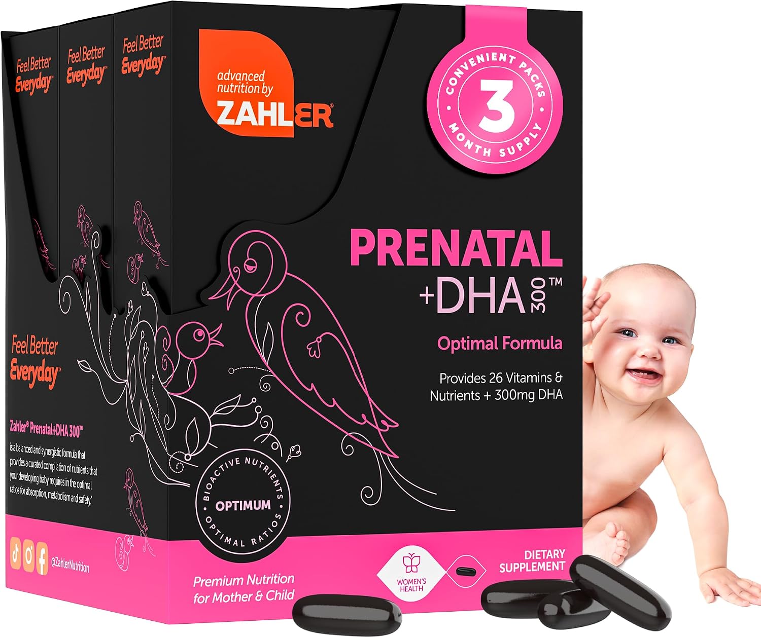 Zahler Prenatal +DHA 300 - Prenatal Vitamin with Methylated Folate & DHA for Pregnant Women - Support for Mom & Baby - Kosher, Gluten Free, Dairy Free - 180 Softgels Zahler Prenatal +DHA 300 - Prenatal Vitamin with Methylated Folate & DHA for Pregnant Women - Support for Mom & Baby - Kosher, Gluten Free, Dairy Free - 180 Softgels