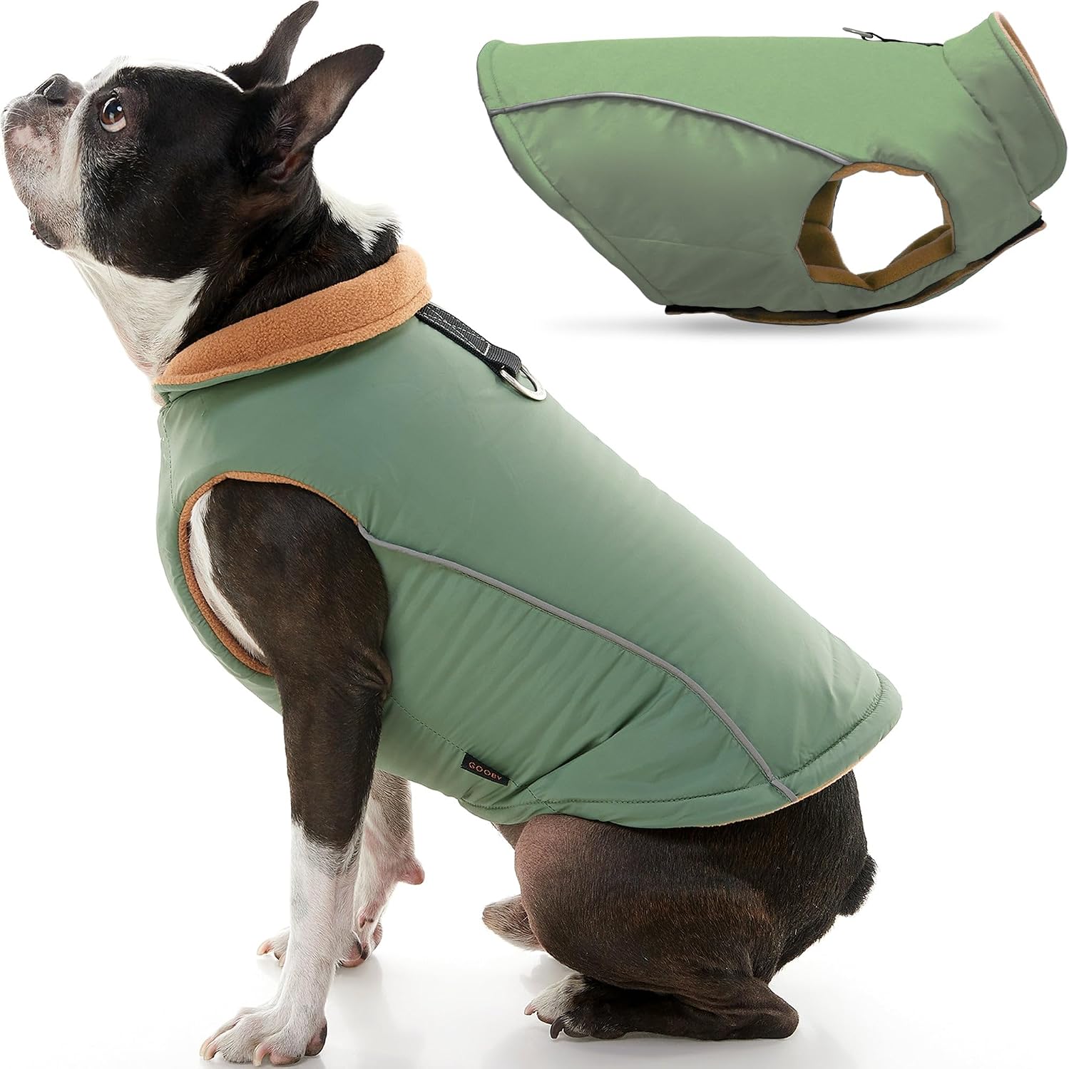 Gooby - Sports Vest, Fleece Lined Small Dog Cold Weather Jacket Coat Sweater with Reflective Lining, Green, Large Gooby - Sports Vest, Fleece Lined Small Dog Cold Weather Jacket Coat Sweater with Reflective Lining, Green, Large