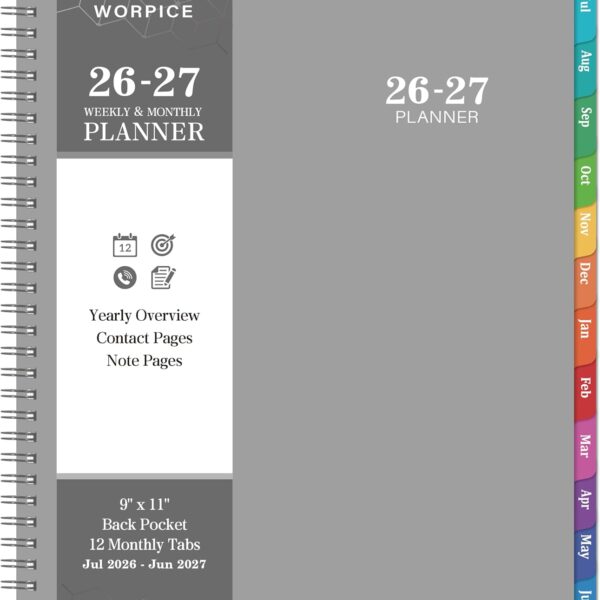 2026-2027 Planner - 2026-2027 Weekly and Monthly Planner, 9 11, from JUL 2026 to JUN. 2027, Inner Pocket, Premium Paper, Twin-wire Binding, Make Life Productive - Gray