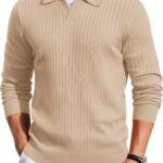 COOFANDY Mens Knit Polos Long Sleeve Casual Sweater Polos V Neck Collared Sweater Golf Polo Sweaters and Pullovers