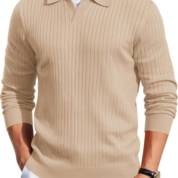 COOFANDY Mens Knit Polos Long Sleeve Casual Sweater Polos V Neck Collared Sweater Golf Polo Sweaters and Pullovers
