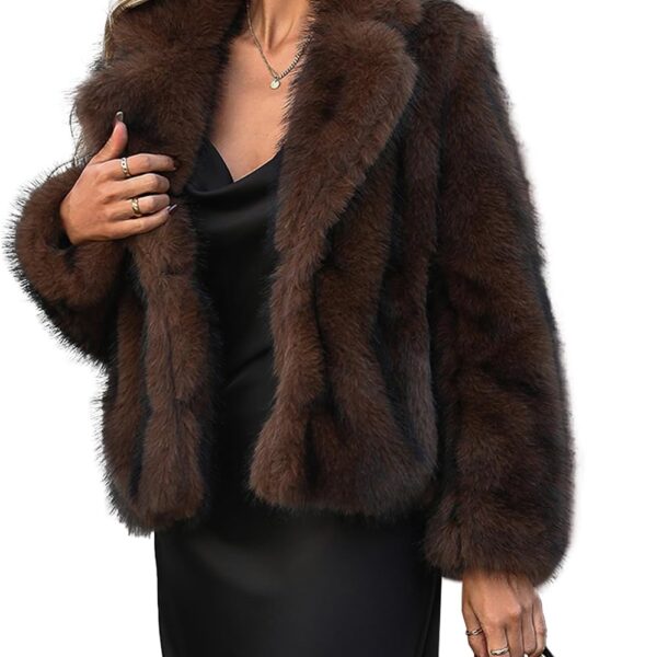 Women's Winter Faux Fur Coat Open Front Pockets Long Sleeve Fluffy Jacket