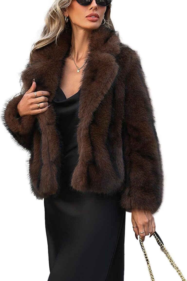 Women's Winter Faux Fur Coat Open Front Pockets Long Sleeve Fluffy Jacket