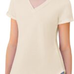 Beluring Women's V Neck Cotton T-Shirts Summer Short Sleeve Curved Hem Tops