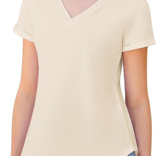 Beluring Women's V Neck Cotton T-Shirts Summer Short Sleeve Curved Hem Tops