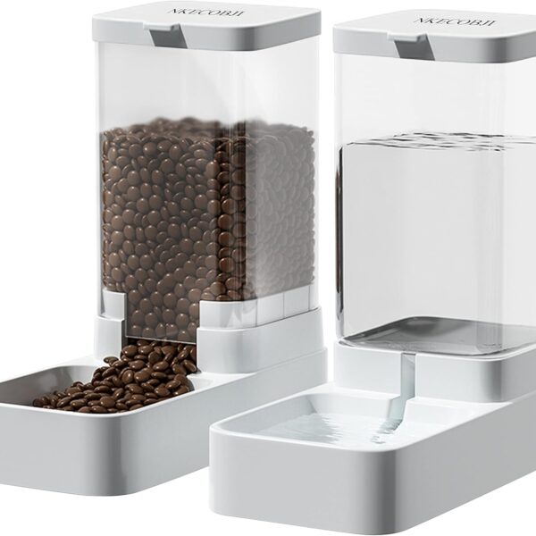 NKECOBJI Gravity Pet Feeder and Water Dispenser Set, Automatic Dog Feeder and Dog Water Dispenser for Dogs Cats Pets Animals Large Capacity(3.8L)