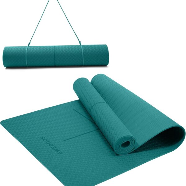 Ewedoos Eco Friendly Yoga Mat with Alignment Marks TPE Yoga Mat Non Slip Hot Yoga Mat Thick 1/4'' Anti-Tear Surfaces Exercise Mats for Home Workout Fitness Pilates
