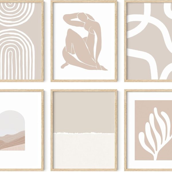 HAUS AND HUES Neutral Wall Art, Beige Boho Matisse Prints, Unframed 8x10, 6 Count