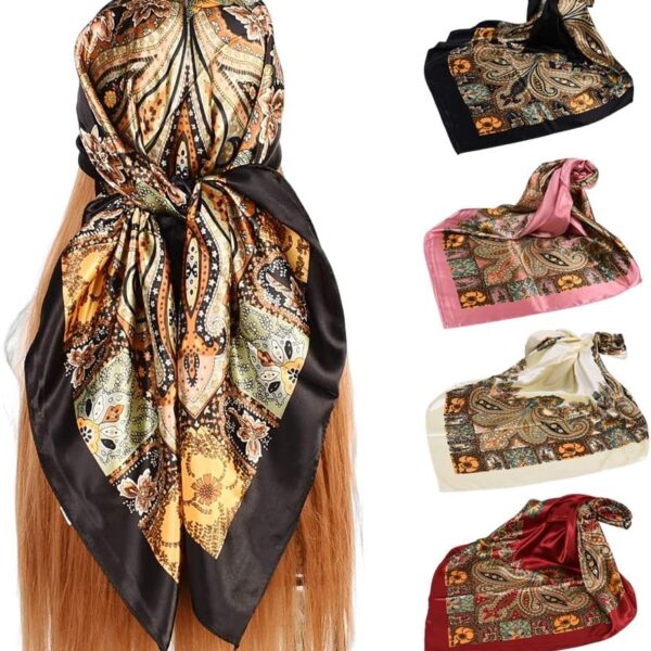 4Pcs Silk Head Scarves for Women Satin Hair Scarf 35Large Square Bandana Silk Like Neck Scarf Shawl