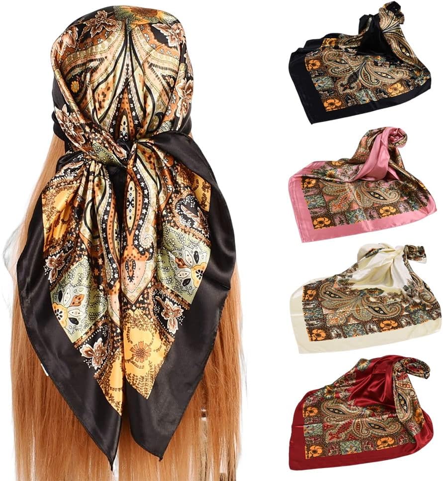 4Pcs Silk Head Scarves for Women Satin Hair Scarf 35Large Square Bandana Silk Like Neck Scarf Shawl 4Pcs Silk Head Scarves for Women Satin Hair Scarf 35Large Square Bandana Silk Like Neck Scarf Shawl