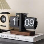 VBESTLIFE Retro Digital Flip Down Clock, Battery Powered Internal Gear Operated Clock, Classic Mechanical, Black Walnut Base, for Home & Office Decor(Black)