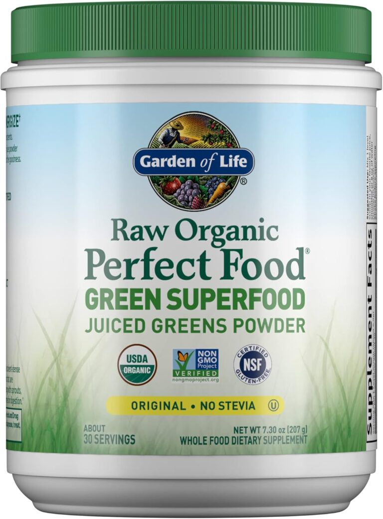 Garden of Life Raw Organic Perfect Food Superfood Juiced Greens Powder, Original Stevia-Free, Dietary Supplement, 30 Servings