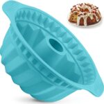 Kenond Silicone Fluted Pans, Non-stick with Sturdy Handle, Baking Molds, Perfect Bakeware for Cake, Jello, Gelatin, Bread, Para Gelatinas, 9.5 Inch (Blue)