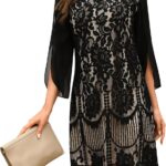 COOAN Wedding Guest Cocktail & Formal Dresses for Women - Lace Sequin Prom Evening Dress