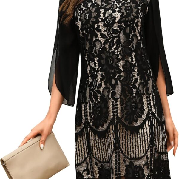 COOAN Wedding Guest Cocktail & Formal Dresses for Women - Lace Sequin Prom Evening Dress