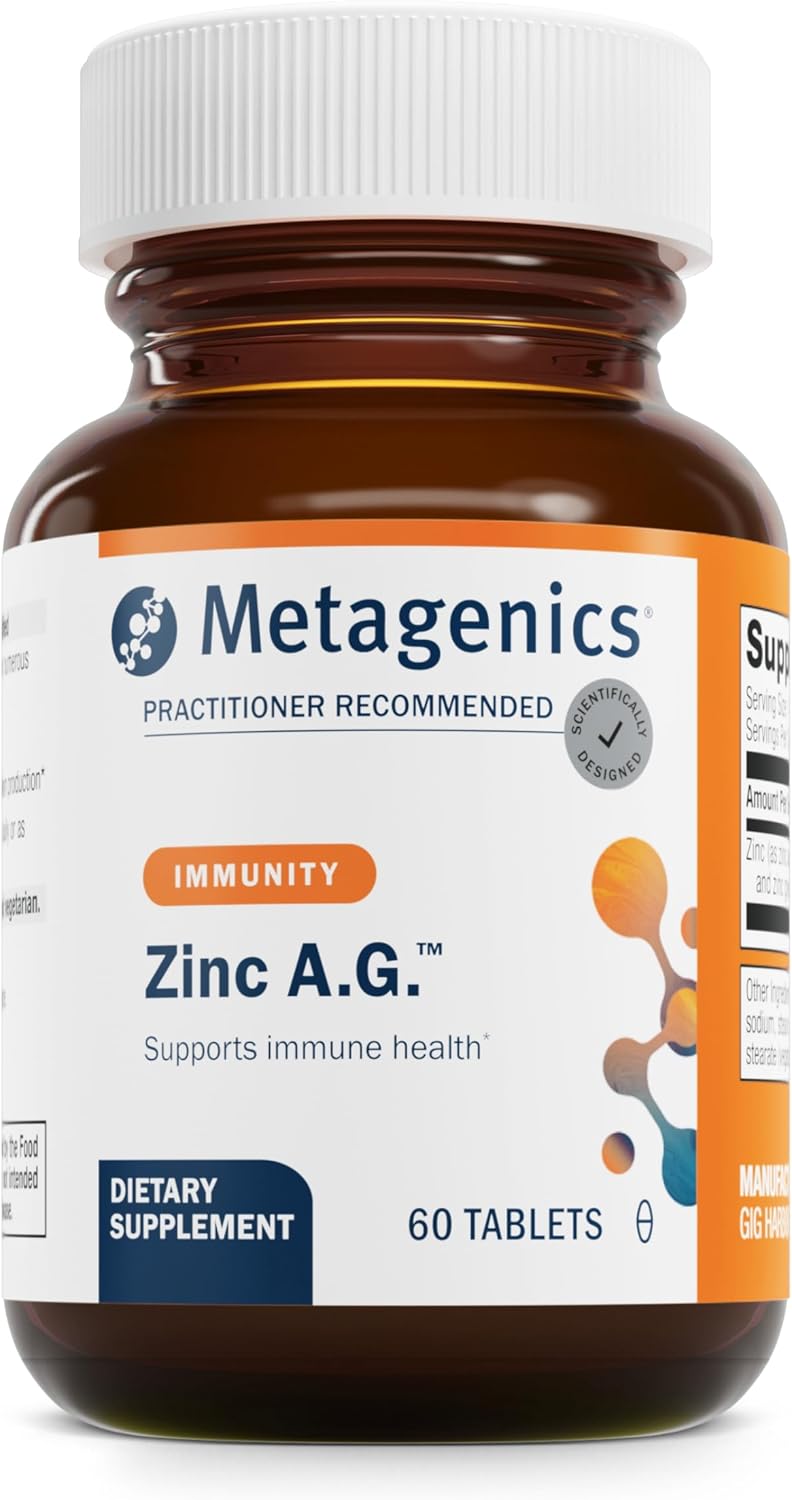 Metagenics Zinc A.G. - Highly Absorbable Zinc with Arginine & Glycine Chelates - Supports Immune Function, Bone Health, Skin & Energy Metabolism - Non-GMO & Gluten-Free - 60 Tablets Metagenics Zinc A.G. - Highly Absorbable Zinc with Arginine & Glycine Chelates - Supports Immune Function, Bone Health, Skin & Energy Metabolism - Non-GMO & Gluten-Free - 60 Tablets