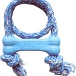 KONG Puppy Goodie Bone with Rope - Natural Rubber Bone with Cotton Rope - Teeth Cleaning Chew Toy for Growing Puppies - for XS Puppies - Blue