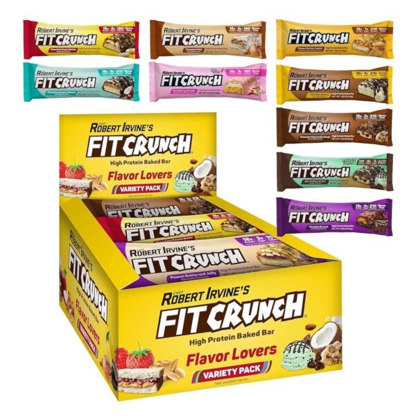 FITCRUNCH Snack Size Protein Bars, 6-Layer Baked Bar, 3g of Sugar, Gluten Free & Soft Cake Core (9 Count, Flavor Lovers)
