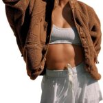 Omoone Women's Cropped Fleece Jacket Faux Fur Sherpa Coat Jackets Winter Outwear
