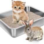 Stainless Steel Litter Box for Kitten, 15.7"11.8"4" Small Litter Box for Kittens Easy Entry, Non Odor, Easy to Clean, Metal Litterbox for Cat, Rabbit, Guinea Pigs and Hamsters | 15.7"11.8"4", Easy Entry, Non Odor, Easy to Clean, Litter Box for Cat, Rabbit