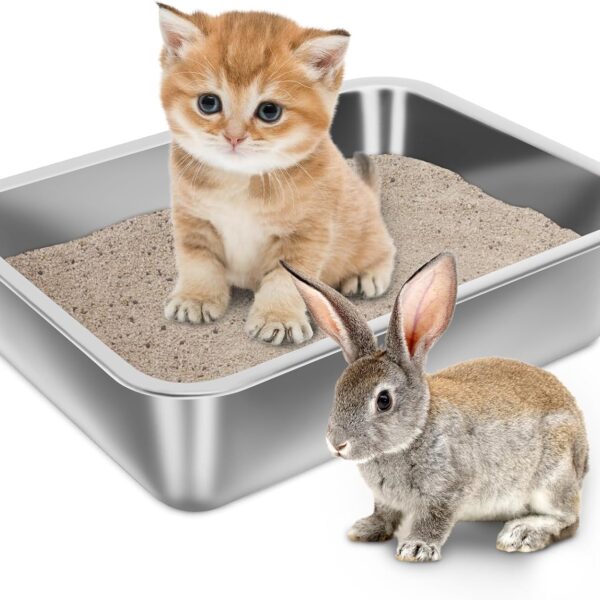 Stainless Steel Litter Box for Kitten, 15.7"11.8"4" Small Litter Box for Kittens Easy Entry, Non Odor, Easy to Clean, Metal Litterbox for Cat, Rabbit, Guinea Pigs and Hamsters | 15.7"11.8"4", Easy Entry, Non Odor, Easy to Clean, Litter Box for Cat, Rabbit