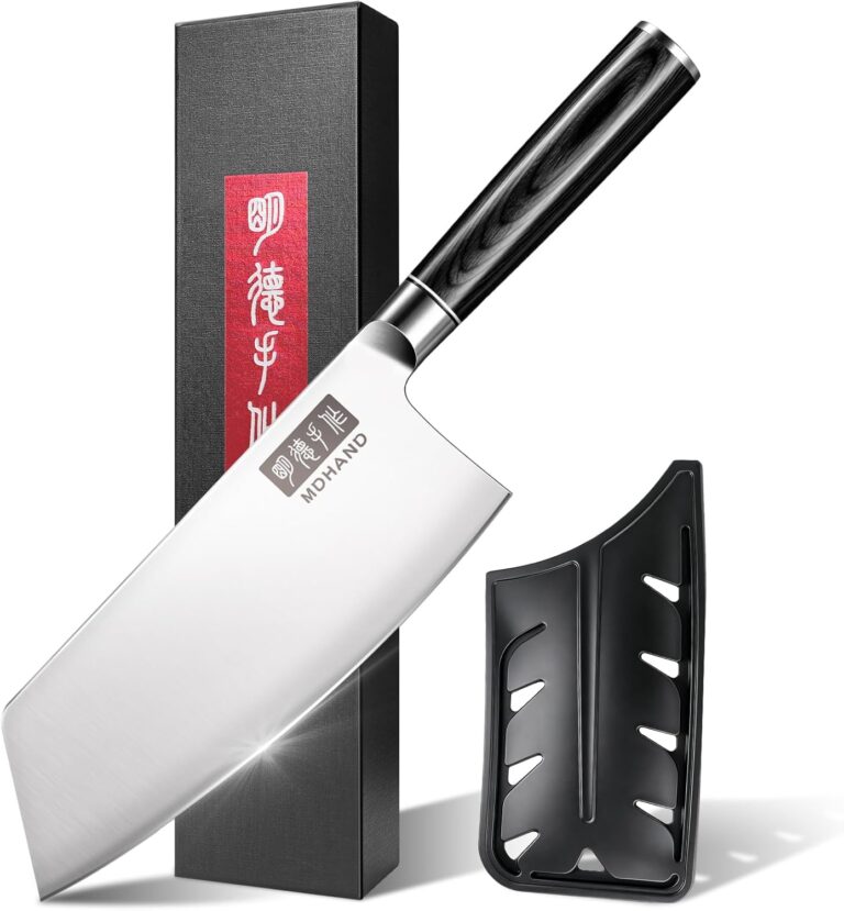 MDHAND 7 Inch Meat Cleaver Butcher Knife, High Carbon Stainless Steel Cleaver Knife with Black Pakkawood Handle, Heavy Duty Bone Chopper for Meat & Vegetables, Home & Restaurant, Chef Gifts