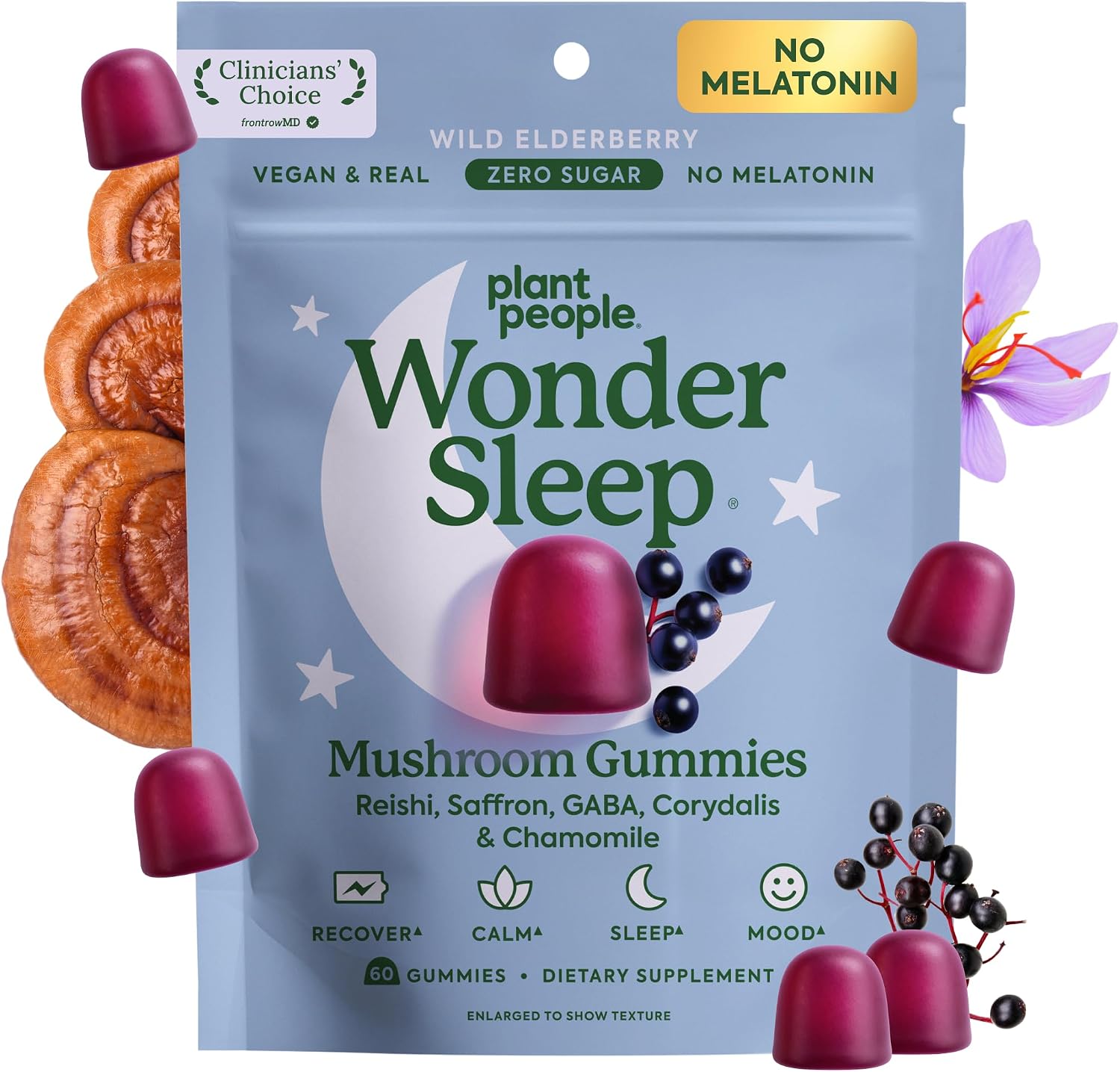 Plant People WonderSleep Mushroom Gummies Supplement for Sleep, No Melatonin Sleep Gummies with Reishi Mushroom, Saffron & Chamomile, Wild Elderberry Flavor, Sugar-Free (60 Count) Plant People WonderSleep Mushroom Gummies Supplement for Sleep, No Melatonin Sleep Gummies with Reishi Mushroom, Saffron & Chamomile, Wild Elderberry Flavor, Sugar-Free (60 Count)