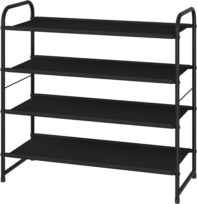 Simple Trending 4-Tier Stackable Shoe Rack, Expandable & Adjustable Fabric Shoe Shelf Storage Organizer, Black