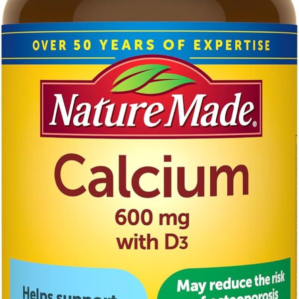 Nature Made Calcium 600 mg with Vitamin D3, Dietary Calcium Supplement for Bone Support, 100 Softgels
