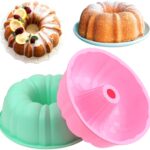HUAKENER 10 Inch Fluted Cake Pan (2 Pack) - 12 Cups Nonstick Fluted Tube Pan, Large Size Silicone Baking Molds for Cake, Brownie, Cornbread