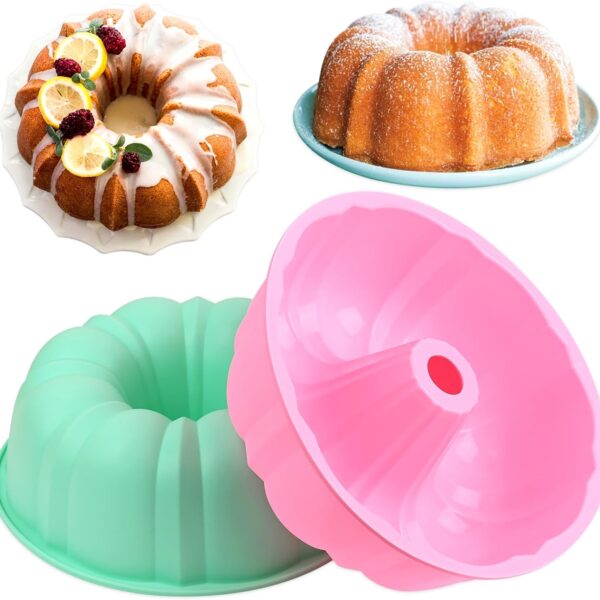 HUAKENER 10 Inch Fluted Cake Pan (2 Pack) - 12 Cups Nonstick Fluted Tube Pan, Large Size Silicone Baking Molds for Cake, Brownie, Cornbread