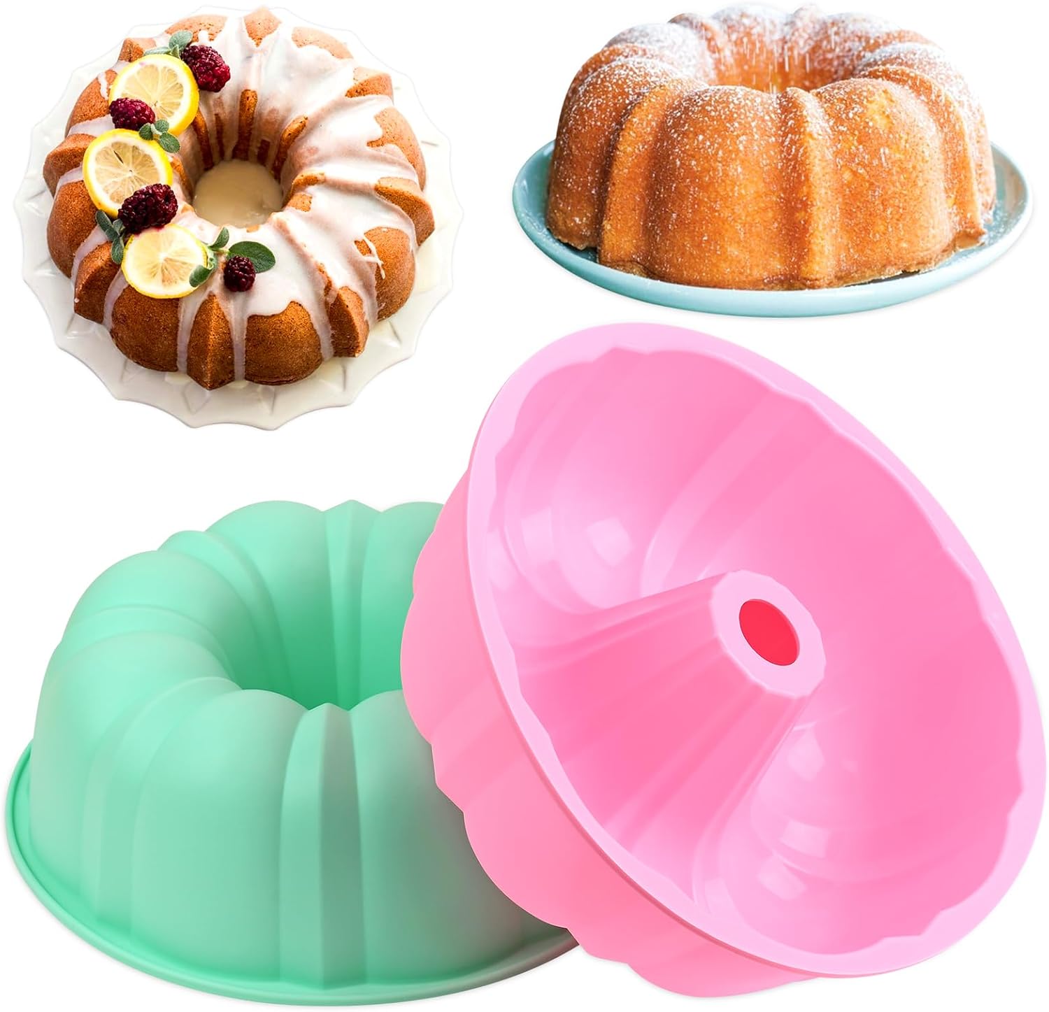 HUAKENER 10 Inch Fluted Cake Pan (2 Pack) - 12 Cups Nonstick Fluted Tube Pan, Large Size Silicone Baking Molds for Cake, Brownie, Cornbread HUAKENER 10 Inch Fluted Cake Pan (2 Pack) - 12 Cups Nonstick Fluted Tube Pan, Large Size Silicone Baking Molds for Cake, Brownie, Cornbread