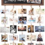 Bikoney Picture Frames Collage Photo Hanging Display Picture Board Wood Rustic Frames for Wall Decor and Dorm Room Decor with Blackboard and 30 Clips Carbonized Black