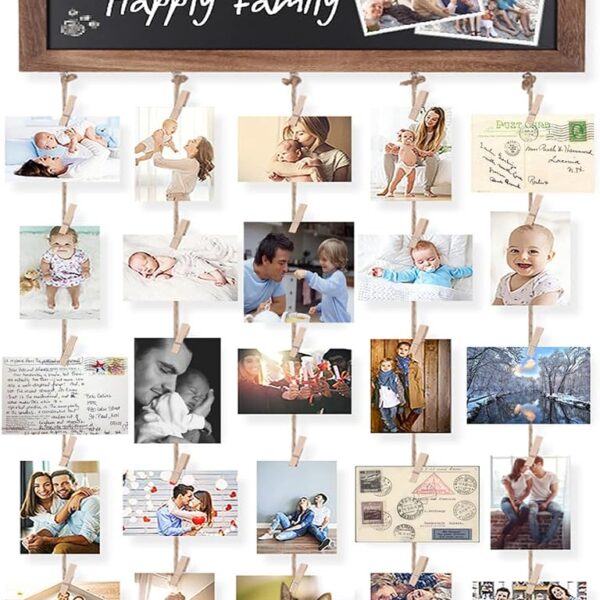 Bikoney Picture Frames Collage Photo Hanging Display Picture Board Wood Rustic Frames for Wall Decor and Dorm Room Decor with Blackboard and 30 Clips Carbonized Black