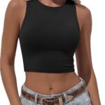 REORIA Women's Fitted Crop Tank Top High Neck Racerback Sleeveless Top | Fitted Silhouette, Soft Stretch Fabric, High Neck Design, Racerback Style, Cropped Length, Everyday Wardrobe Essential
