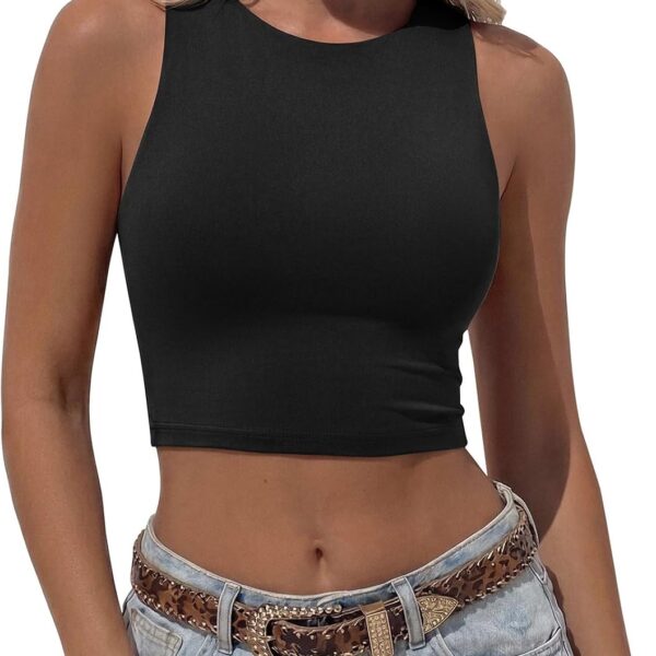 REORIA Women's Fitted Crop Tank Top High Neck Racerback Sleeveless Top | Fitted Silhouette, Soft Stretch Fabric, High Neck Design, Racerback Style, Cropped Length, Everyday Wardrobe Essential
