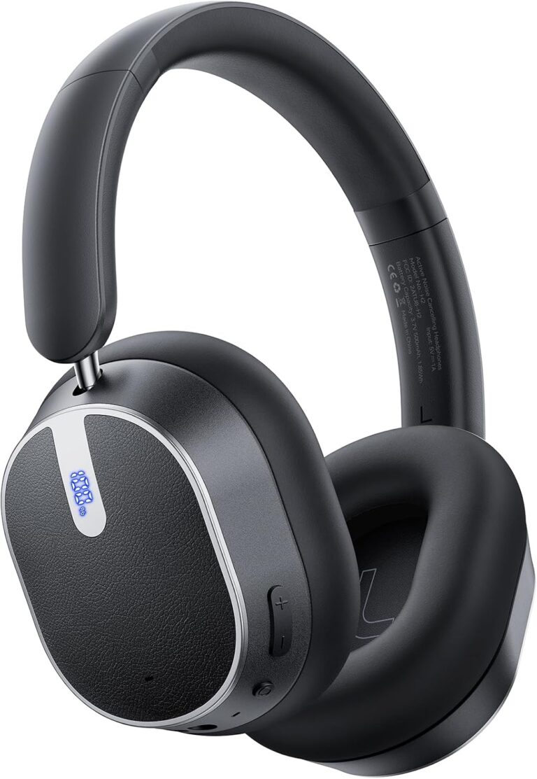 Hybrid Active Noise Cancelling Headphones, 120H Playtime Bluetooth Over Ear Headphones, Bluetooth 6.0 Wireless Headset with Display, 6 ENC Mic, Hi-Res Audio, Transparency Mode for Travel Game Black