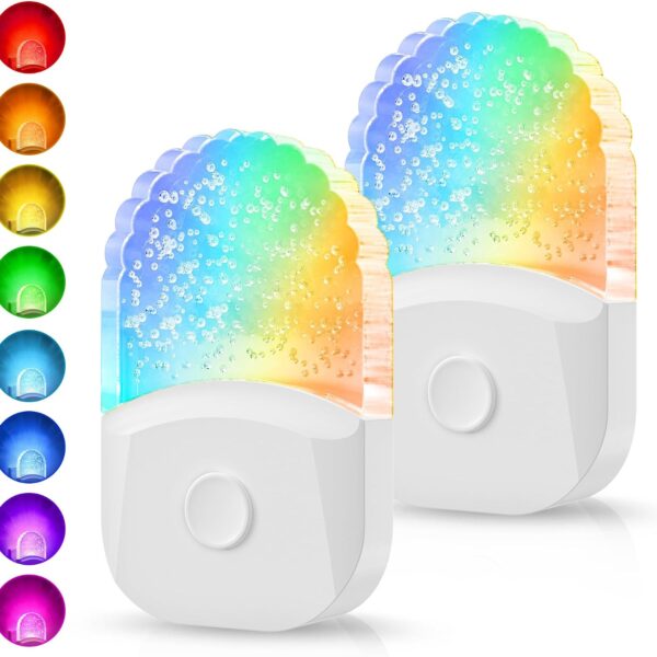 Night Lights Plug Into Wall [2 Pack], Color Changing Night Light for Kids, 8-Color RGB LED Nightlight with Dusk to Dawn Sensor for Bathroom Decor, Children Room, Gift